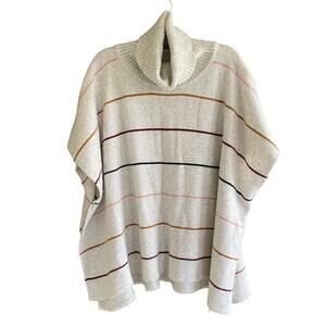 Lofft Cowl Neck Poncho Sweater Women's M / L Wool Blend Skinny Stripes Hi Lo